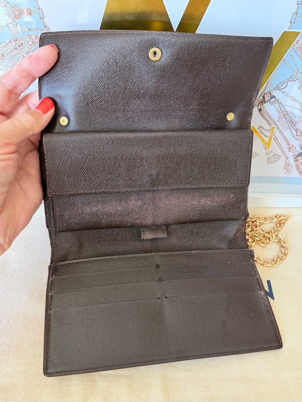 Louis Vuitton Damier Ebene Long Wallet on Chain - Picture 6 of 16